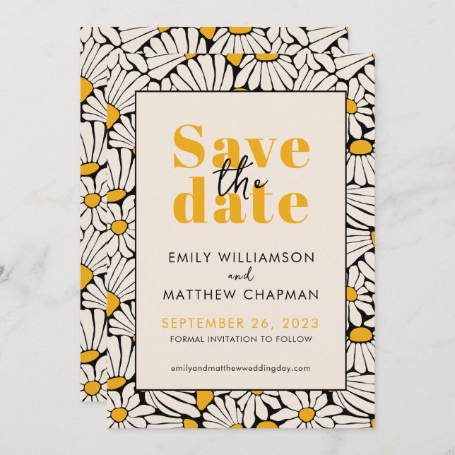 Retro Floral Save the Date wedding announcement (Front/Back)