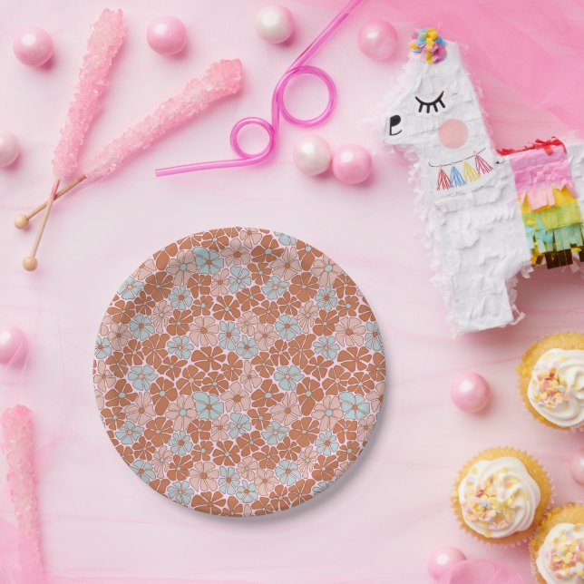 Retro Floral Seamless Pattern Paper Plates (Party)