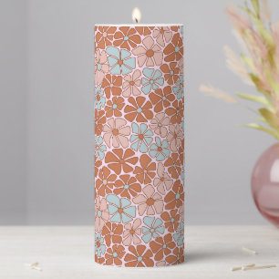 Retro Floral Seamless Pattern Pillar Candle