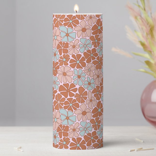 Retro Floral Seamless Pattern Pillar Candle (In Situ)