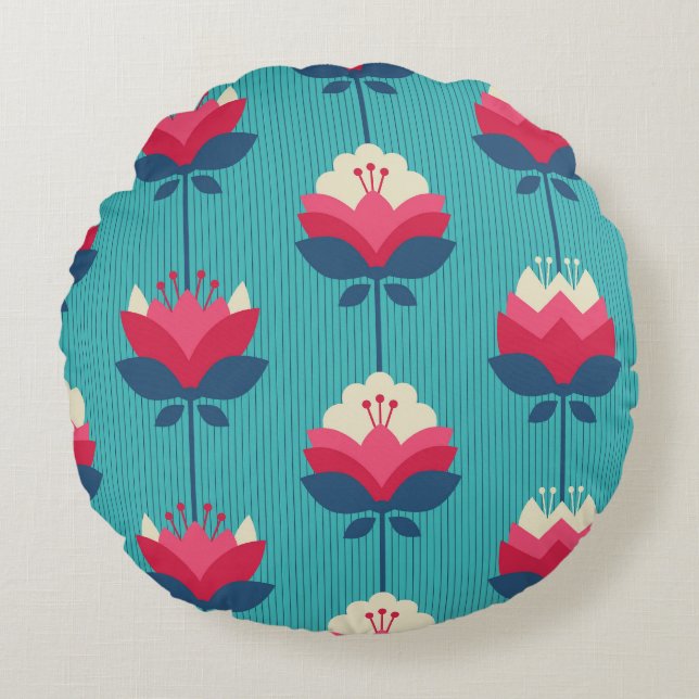Retro floral seamless pattern. round pillow (Front)