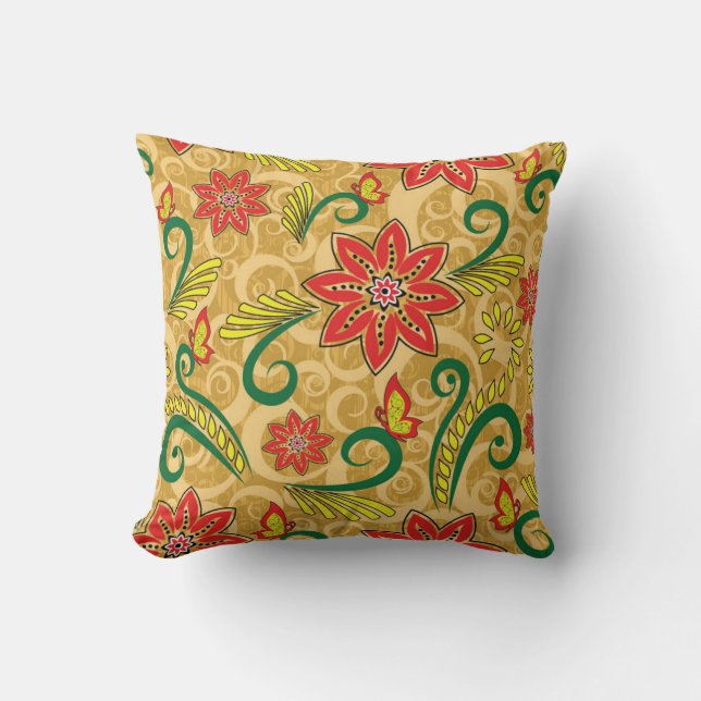 Retro Floral Seamless Pattern Throw Pillow (Front)