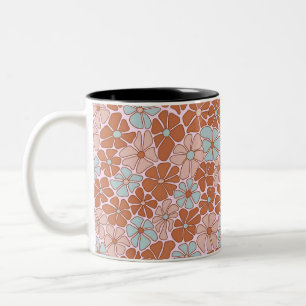 Retro Floral Seamless Pattern Two-Tone Coffee Mug