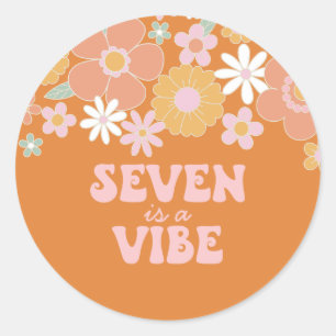 Retro Floral Seven is a Vibe 7th birthday Classic Round Sticker