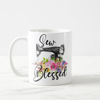 Retro Floral Sewing Machine Sew Blessed Quilting L Coffee Mug