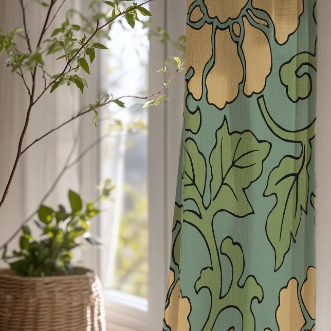 Retro Floral Sheer Curtains in Olive Green Mustard (Creator Uploaded)
