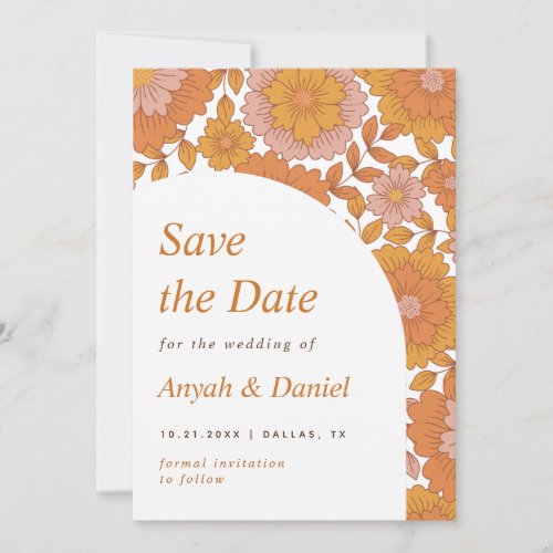 Retro Floral Simple Minimalist 60s 70s Boho Arch Save The Date