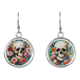 Retro Floral Skulls Earrings