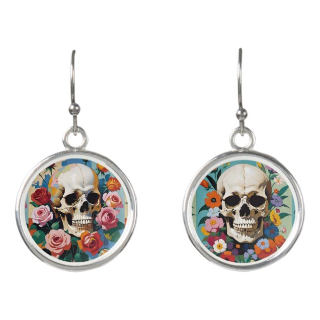 Retro Floral Skulls Earrings (Front)