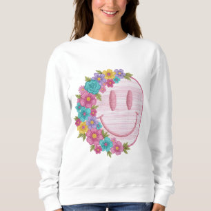 Retro Floral Smiley Face PNG Sublimation Design  Sweatshirt