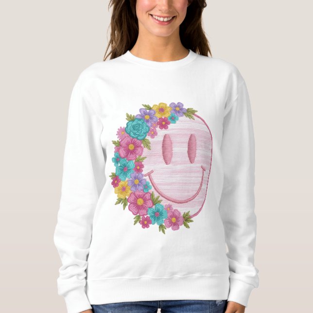 Retro Floral Smiley Face PNG Sublimation Design  Sweatshirt (Front)