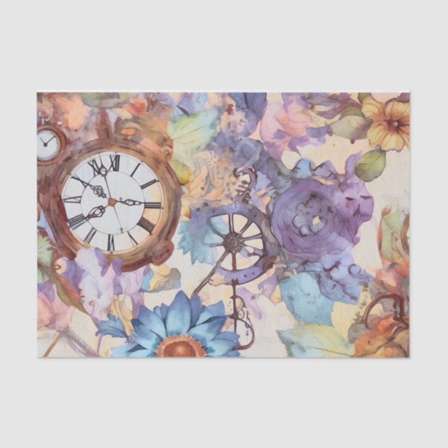 Retro Floral Steampunk Tissue Paper (Front)