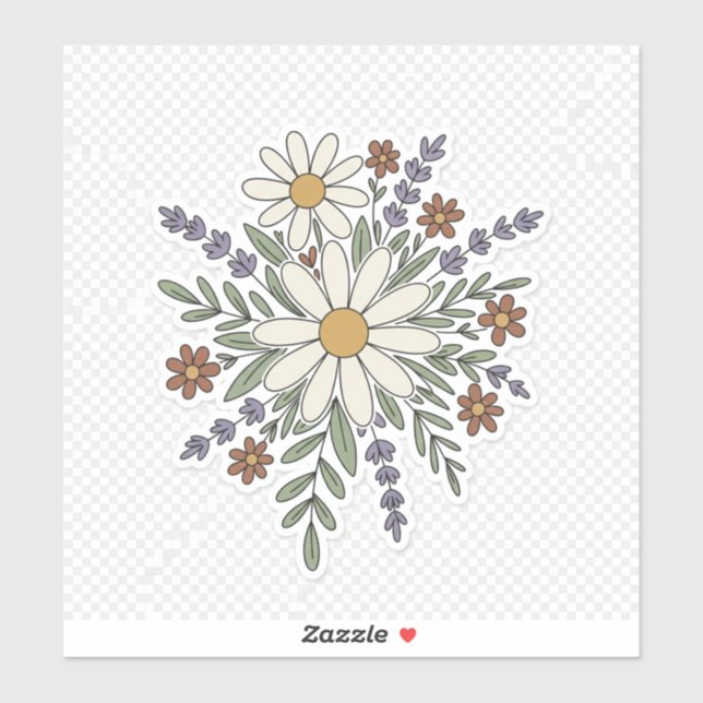 Retro Floral Sticker – Vintage Daisy & Wildflowers (Sheet)
