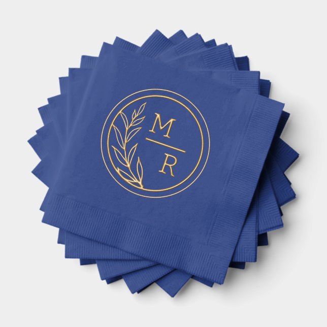Retro floral style Foil Stamped Napkins. Foil Napkins (Insitu (Stacked))