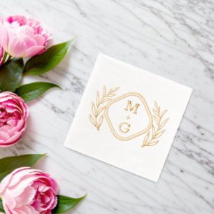 Retro floral style Foil Stamped Napkins. Napkins