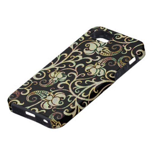 Retro Floral Swirls Silver Tones_Black Background iPhone SE55s Case