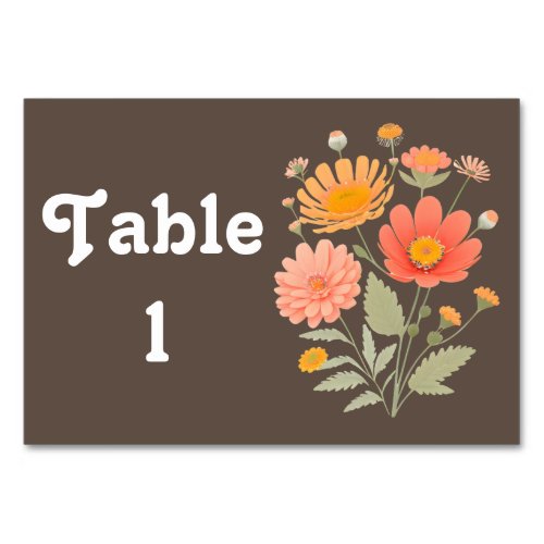 Retro Floral Table Number Card