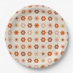 Retro Floral Terracotta Beige Paper Plates
