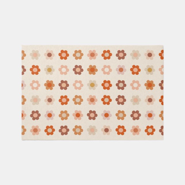 Retro Floral Terracotta Beige Rug (Front)