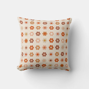 Retro Floral Terracotta Beige Throw Pillow