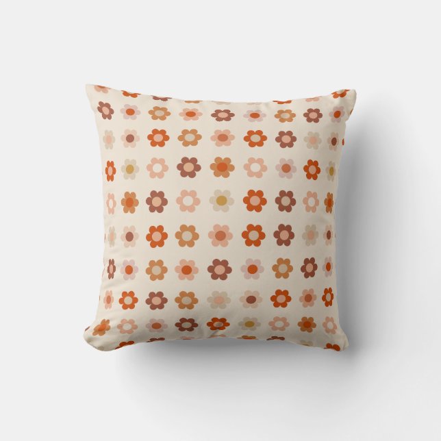 Retro Floral Terracotta Beige Throw Pillow (Front)