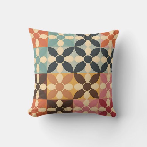 Retro Floral Tile Pattern Throw Pillow