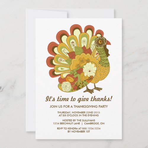 RETRO FLORAL TURKEY THANKSGIVING PARTY INVITATION