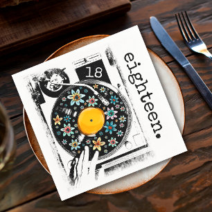 Retro Floral Turntable 18th Eighteen Birthday Napkins