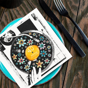 Retro Floral Turntable Vinyl Birthday Personalized Napkins
