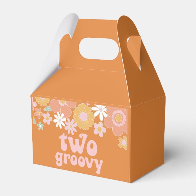 Retro Floral two groovy 2nd birthday Favor Box (Front Side)