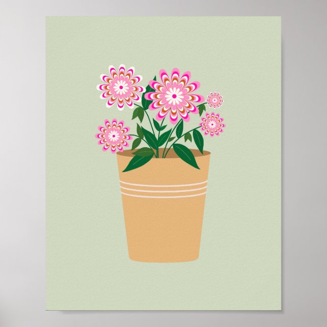 Retro Floral Vase Pastel Green Poster (Front)