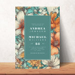Retro Floral Vintage Botanical Teal Orange Wedding Invitation<br><div class="desc">Surprise your friends & family with this cool invitation featuring vibrant vintage floral and custom text. Easily add your details by clicking on the "personalize this template" option.</div>