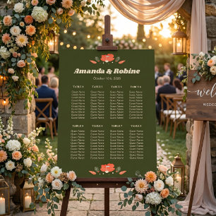 Retro Floral Vintage Garden Wedding Seating Chart Foam Board