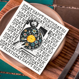 Retro Floral Vinyl Happy Birthday Personalized Napkins