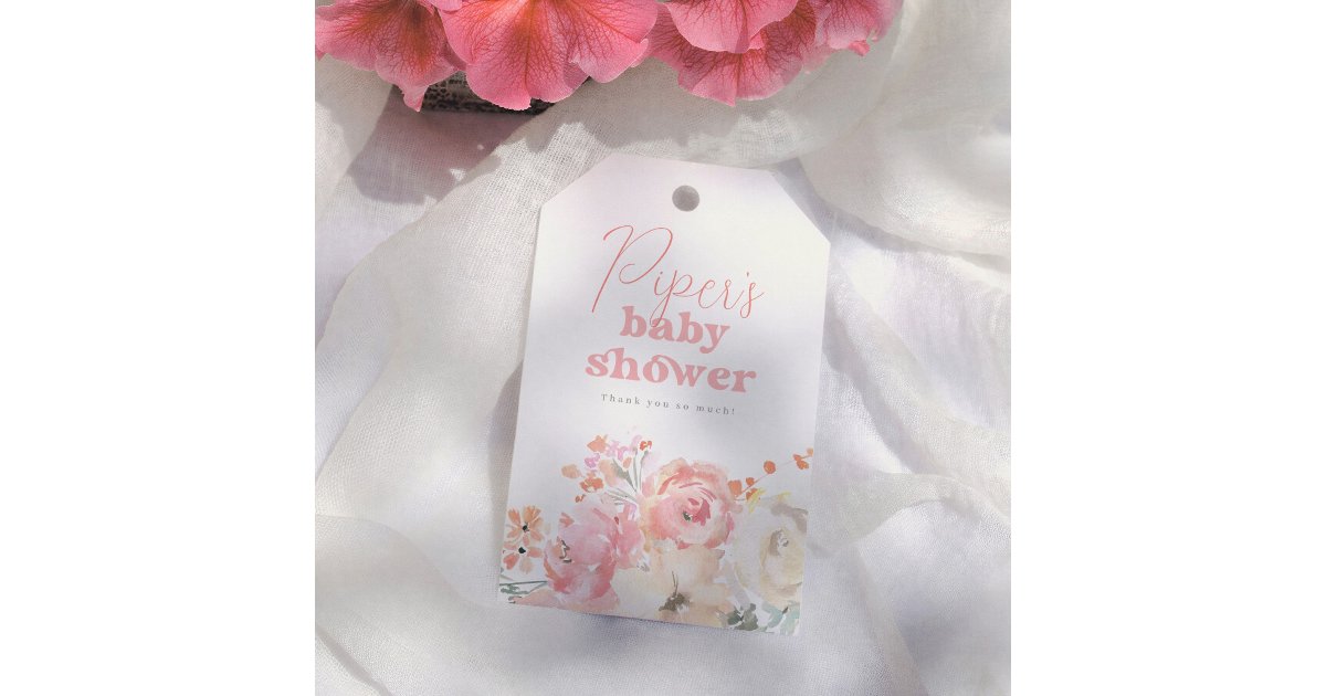 Retro Floral Watercolor Girl Baby Shower Thank You Gift Tags | Zazzle