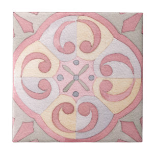 Retro floral watercolor pattern Bohemian artwork Ceramic Tile