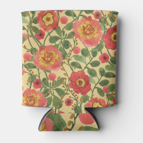 Retro Floral Watercolor Timeless Elegance Can Cooler