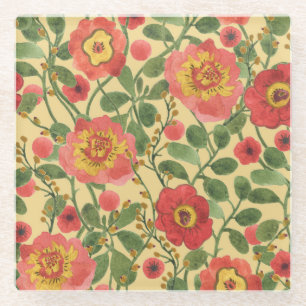 Retro Floral Watercolor: Timeless Elegance Glass Coaster