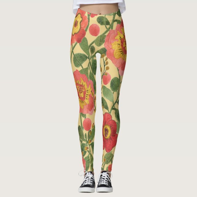 Retro Floral Watercolor: Timeless Elegance Leggings (Front)