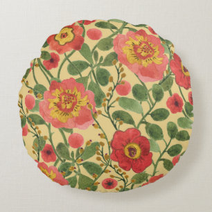 Retro Floral Watercolor: Timeless Elegance Round Pillow