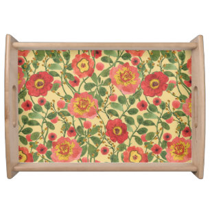 Retro Floral Watercolor: Timeless Elegance Serving Tray