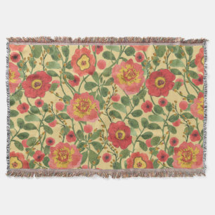 Retro Floral Watercolor: Timeless Elegance Throw Blanket