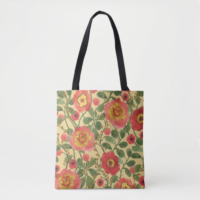 Retro Floral Watercolor: Timeless Elegance Tote Bag (Front)