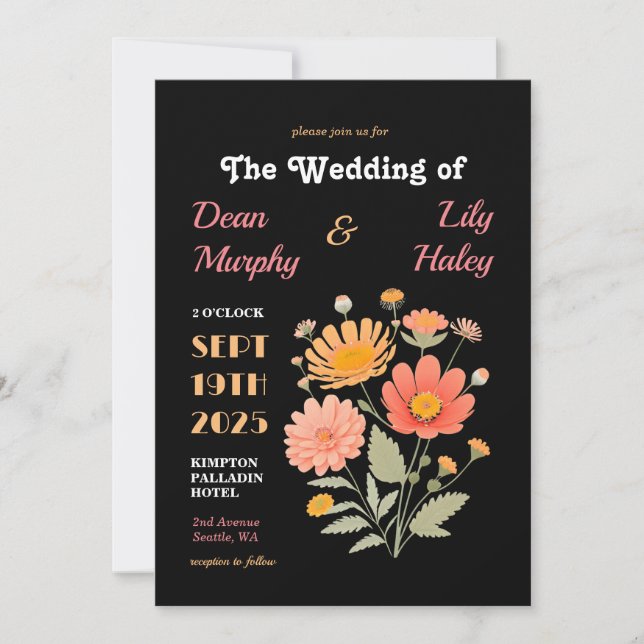 Retro Floral Wedding Invitation (Front)