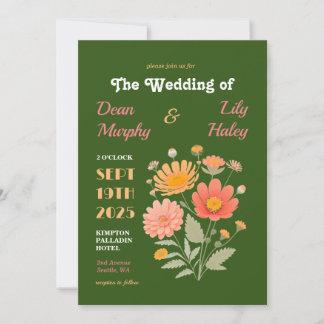 Retro Floral Wedding Invitation