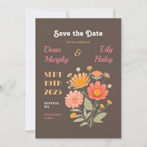 Retro Floral Wedding Save the Date