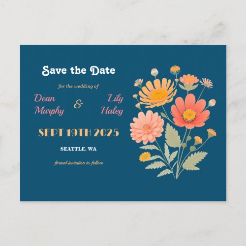 Retro Floral Wedding Save the Date Postcard