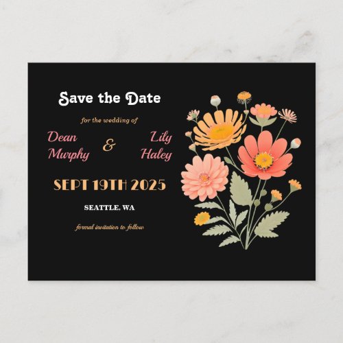 Retro Floral Wedding Save the Date Postcard