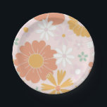Retro Floral Wild Flower birthday Paper Plate<br><div class="desc">Retro inspired Young Wild and Three 3rd birthday plates with 70's style flowers and boho fonts and colors.</div>