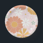 Retro Floral Wild Flower birthday Paper Plate<br><div class="desc">Retro inspired Young Wild and Three 3rd birthday plates with 70's style flowers and boho fonts and colors.</div>